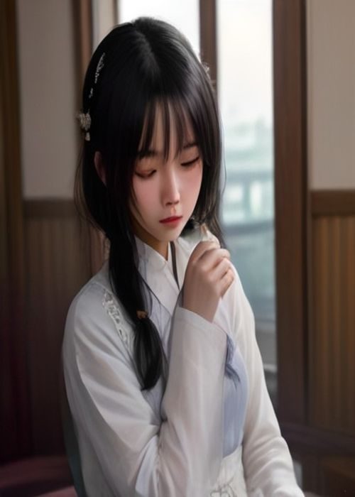 柔和窗边光下用手机自拍的亚洲女性,侧脸轮廓清晰,画面自然